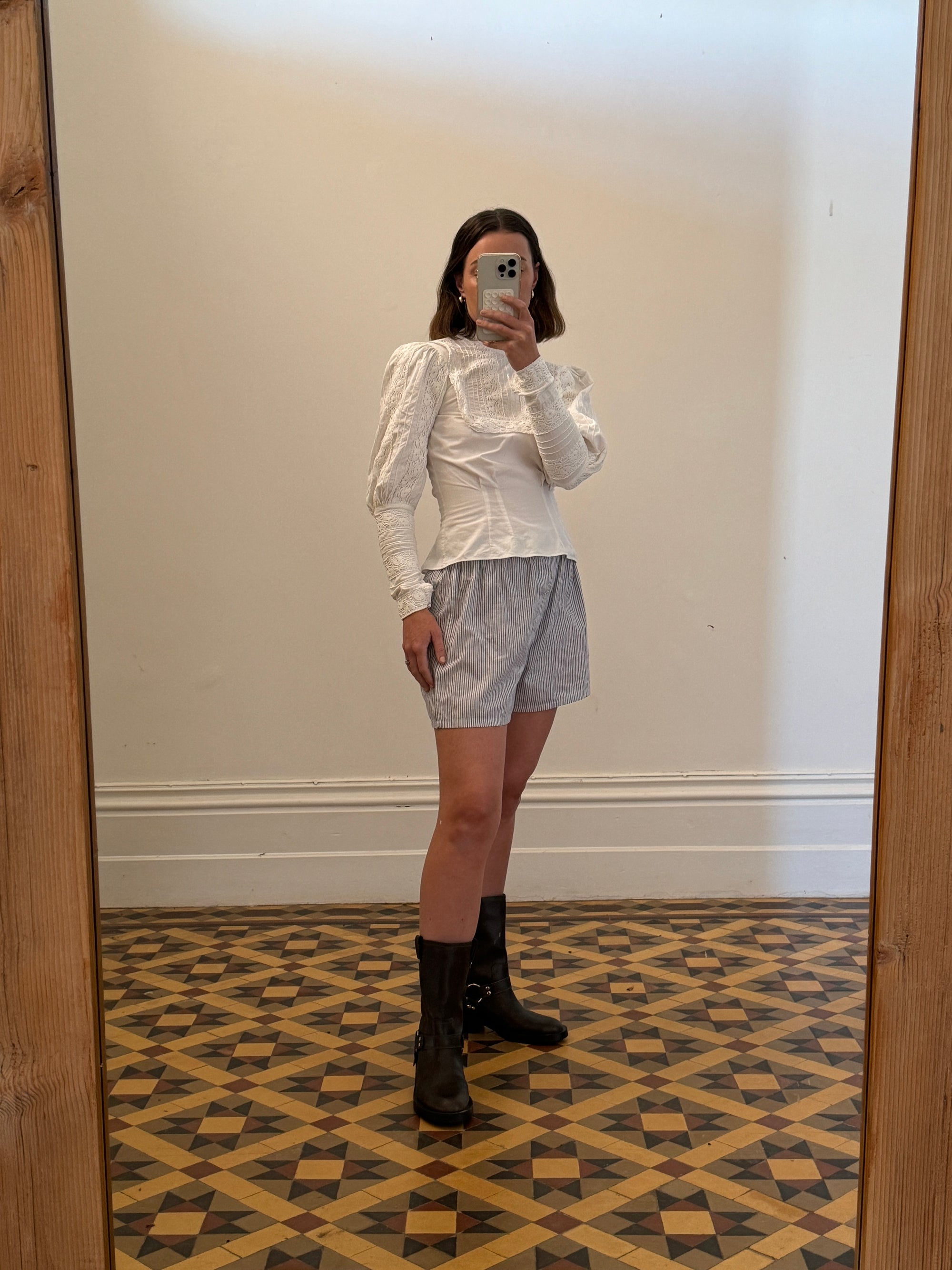 Vintage Edwardian Cotton Hi Front Bib Blouse