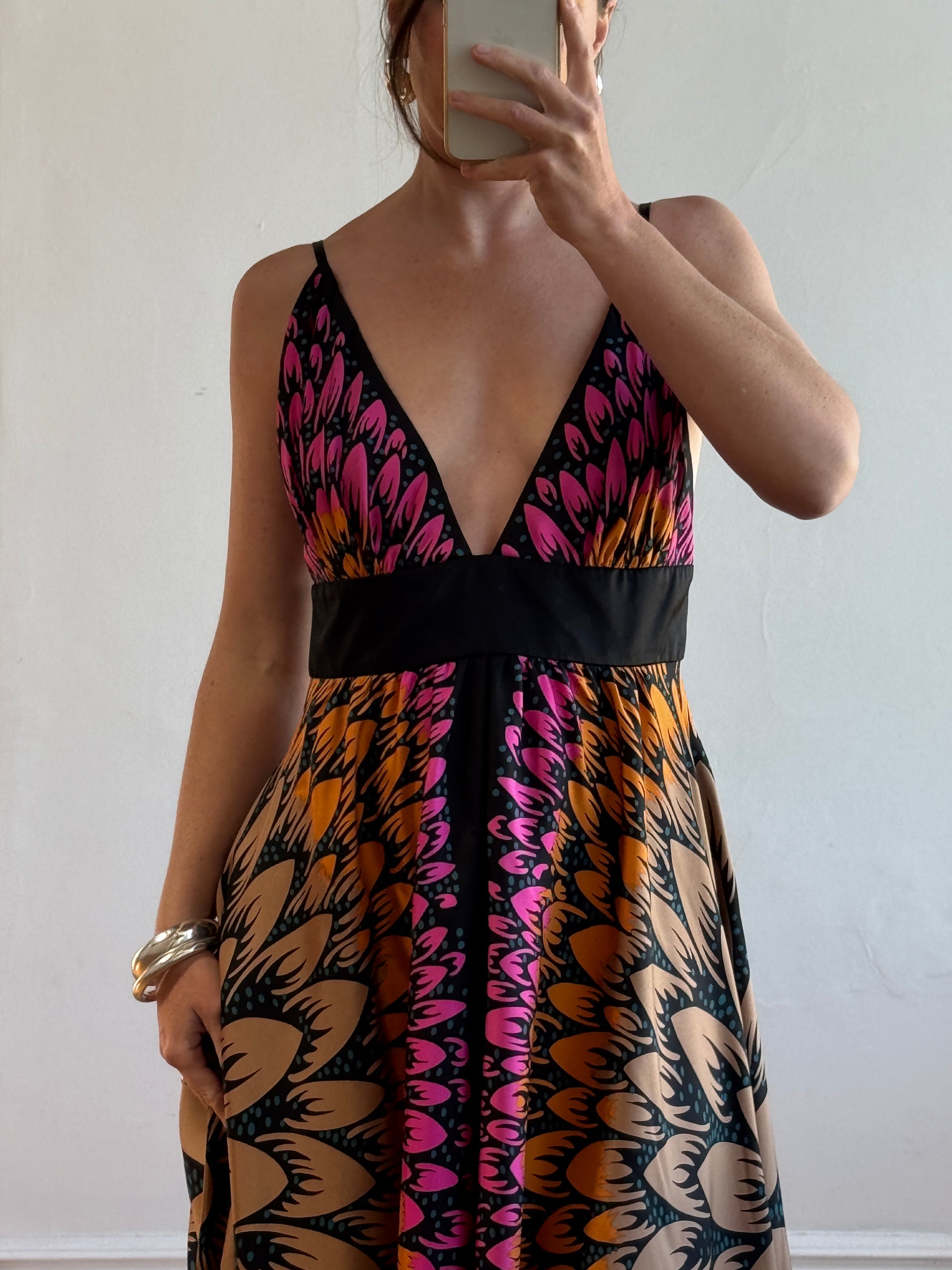 Vintage Y2K Lisa Ho Silk Scarf Dress Sunset