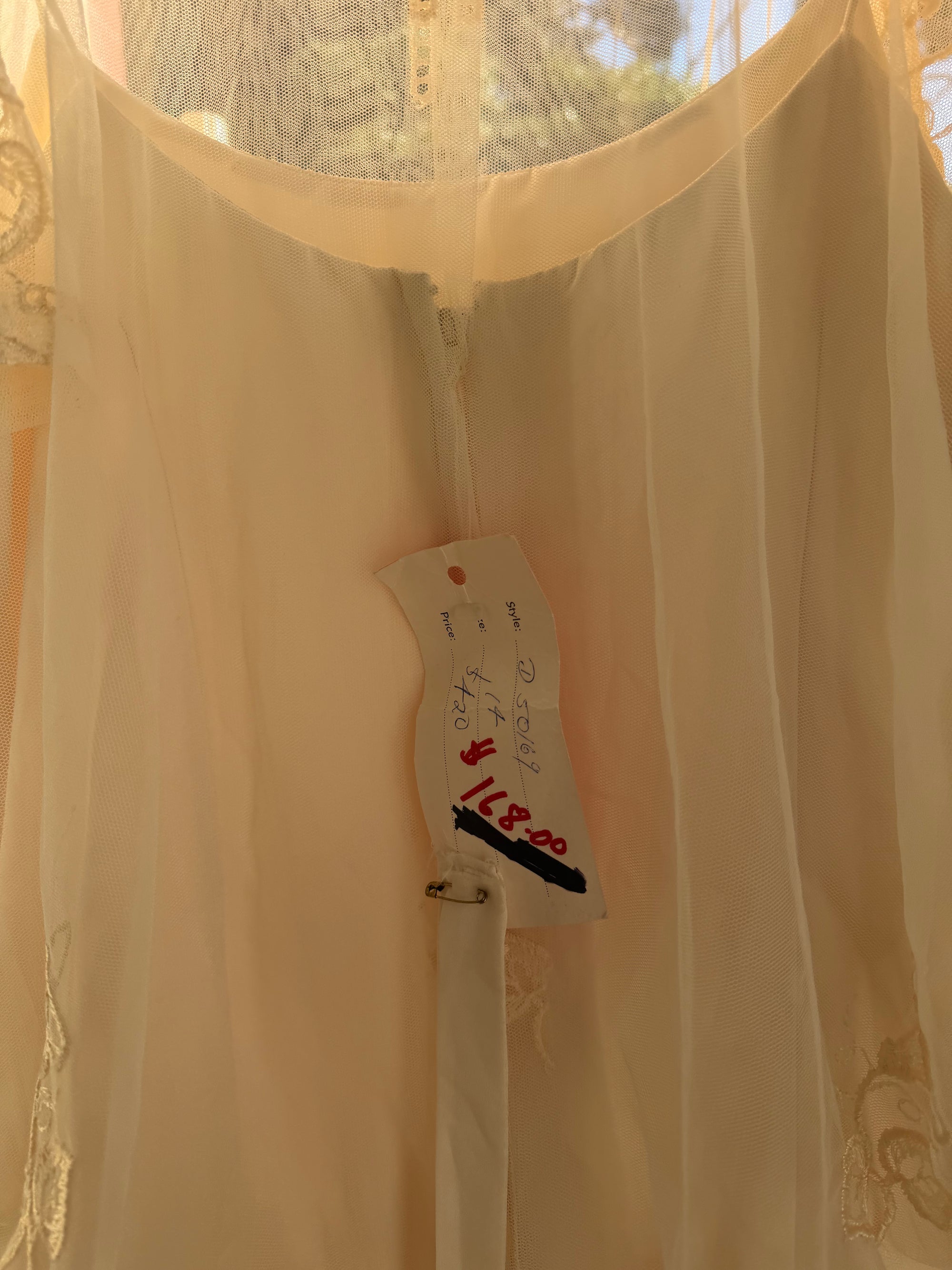 Vintage 80s Drop Waist Floral Sheer Midi Dress Creme