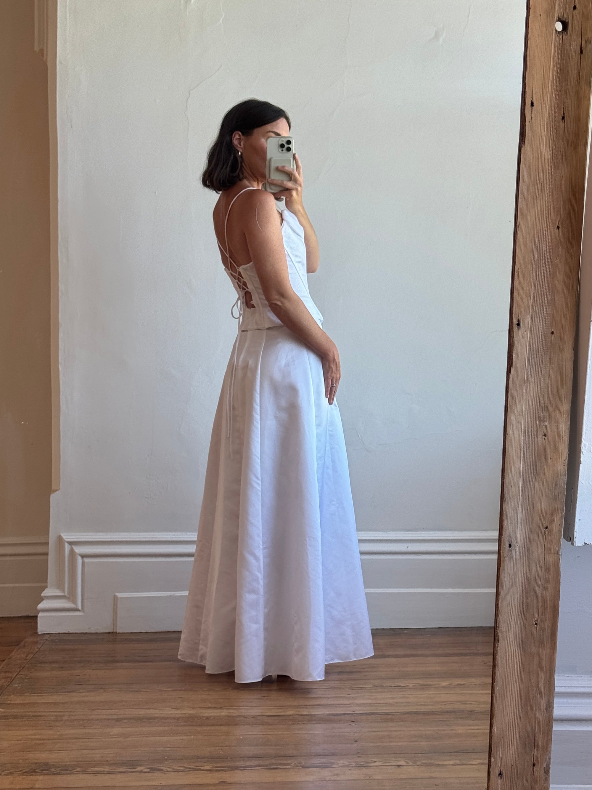 Vintage 90s Satin Jacquard Corset Wedding Dress