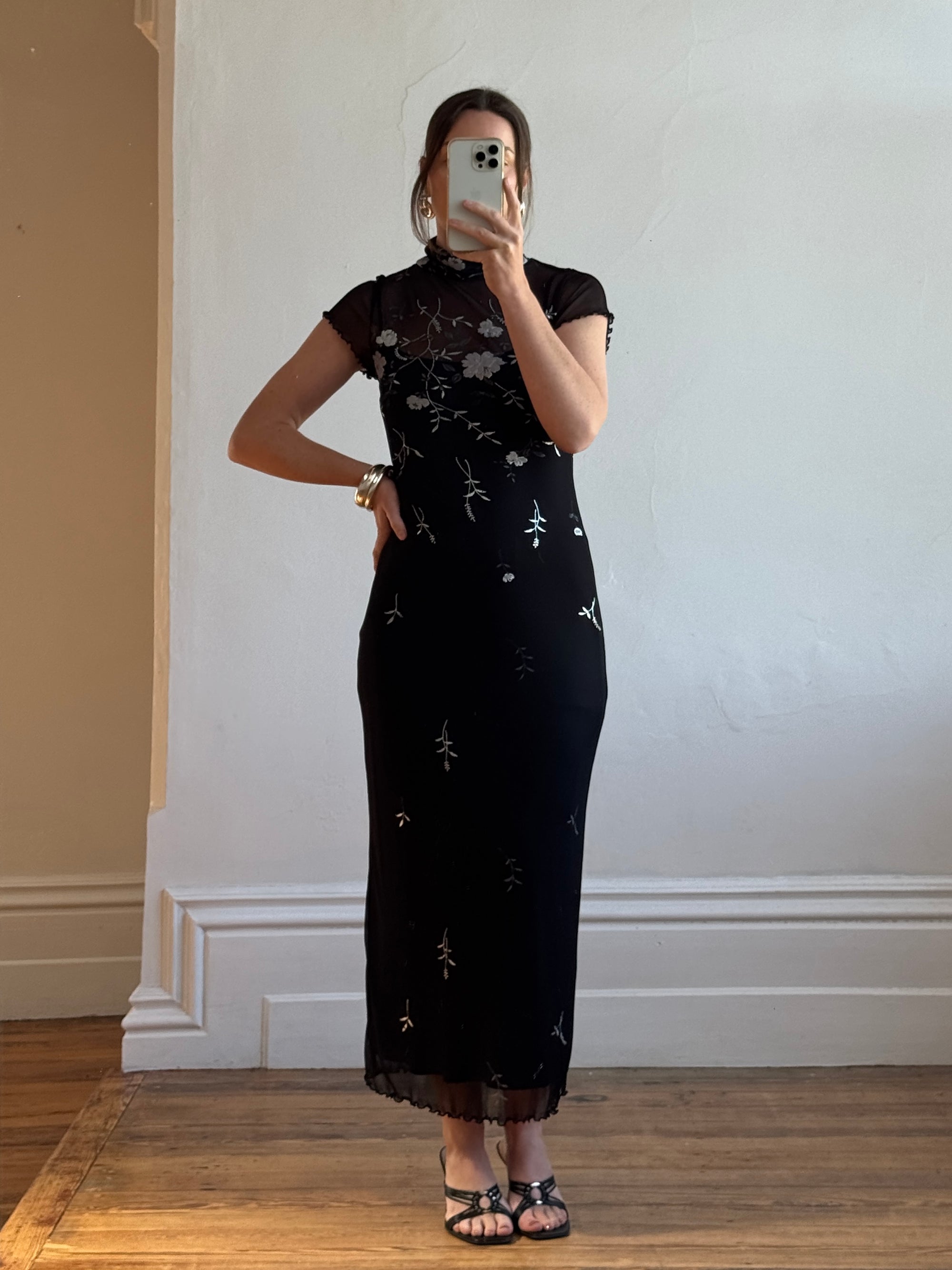 Vintage 90s Sheer Mesh Midi with Silver Vine