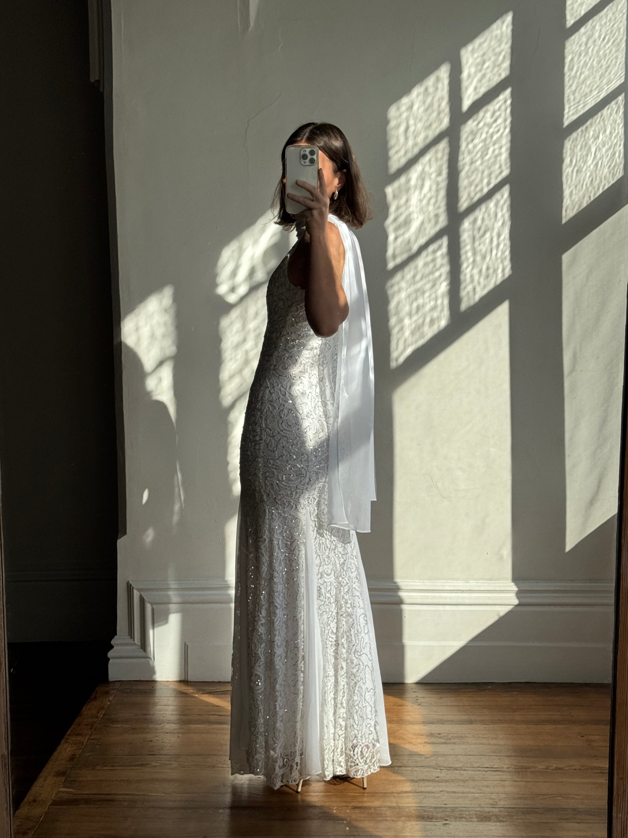 90s silver dress Vintage 90s Silver Slip Dress: Metallic Crinkle Cyber Raver Midi