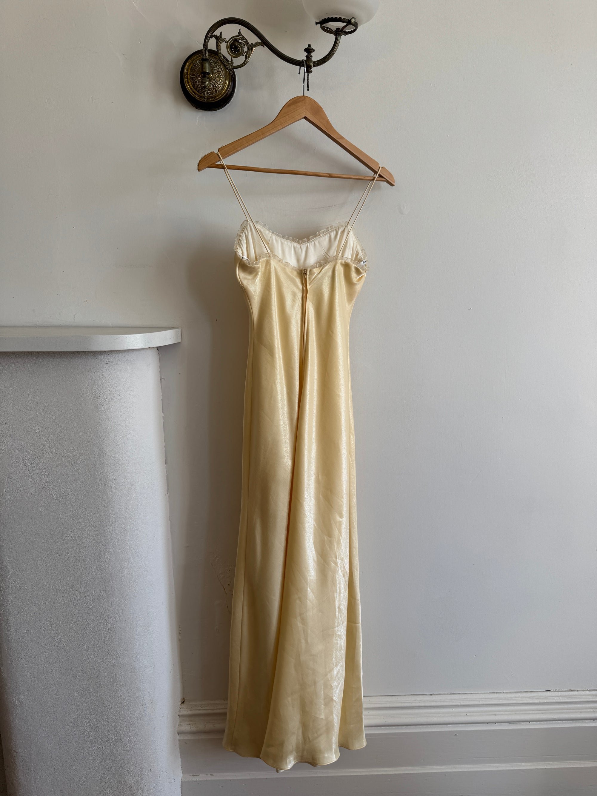 Vintage 90s Butter Yellow Organza Bias Slip Dress