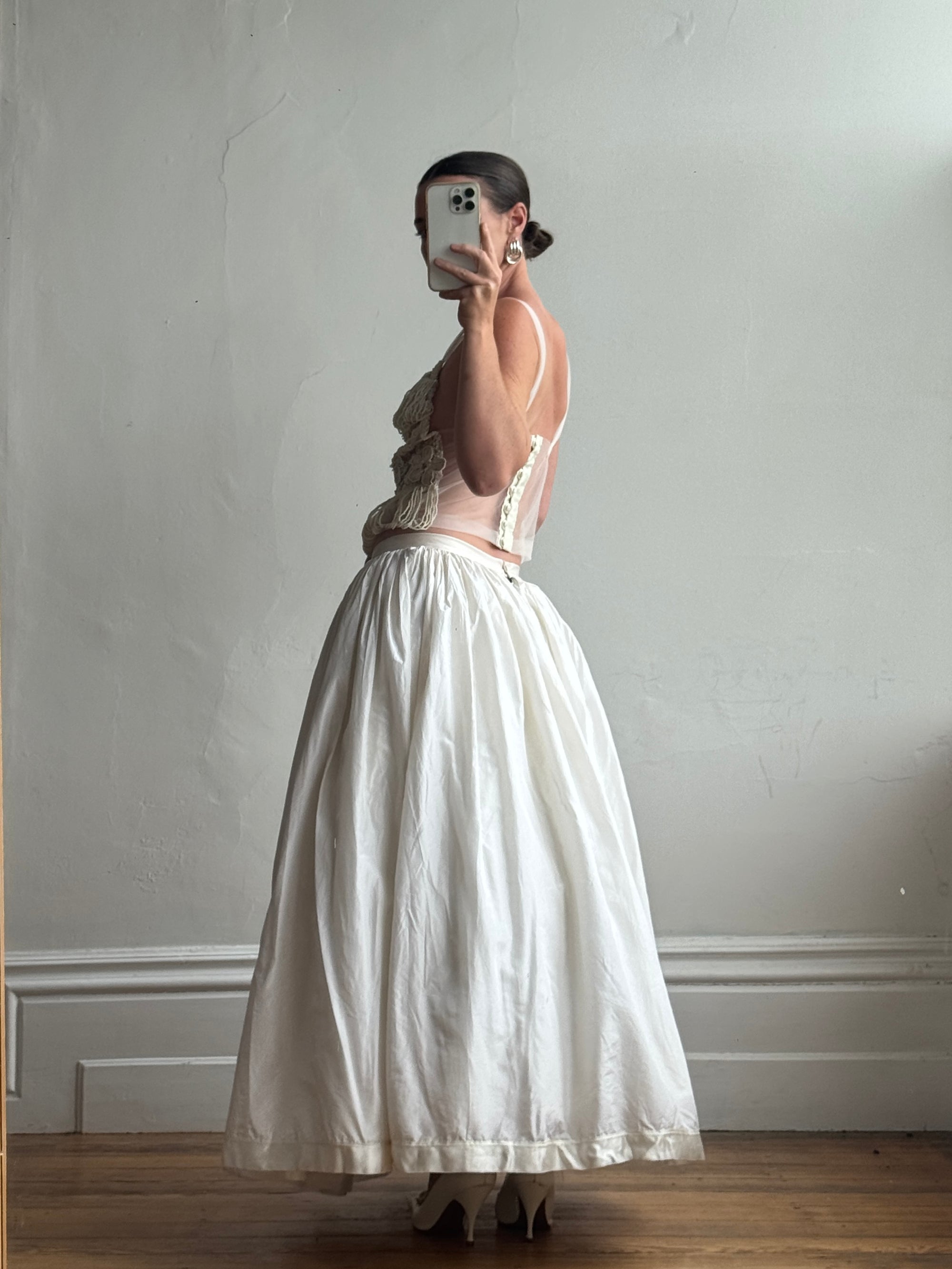 Vintage 90s Two Piece Tulle Beaded Top and Princess Silk Satin Skirt