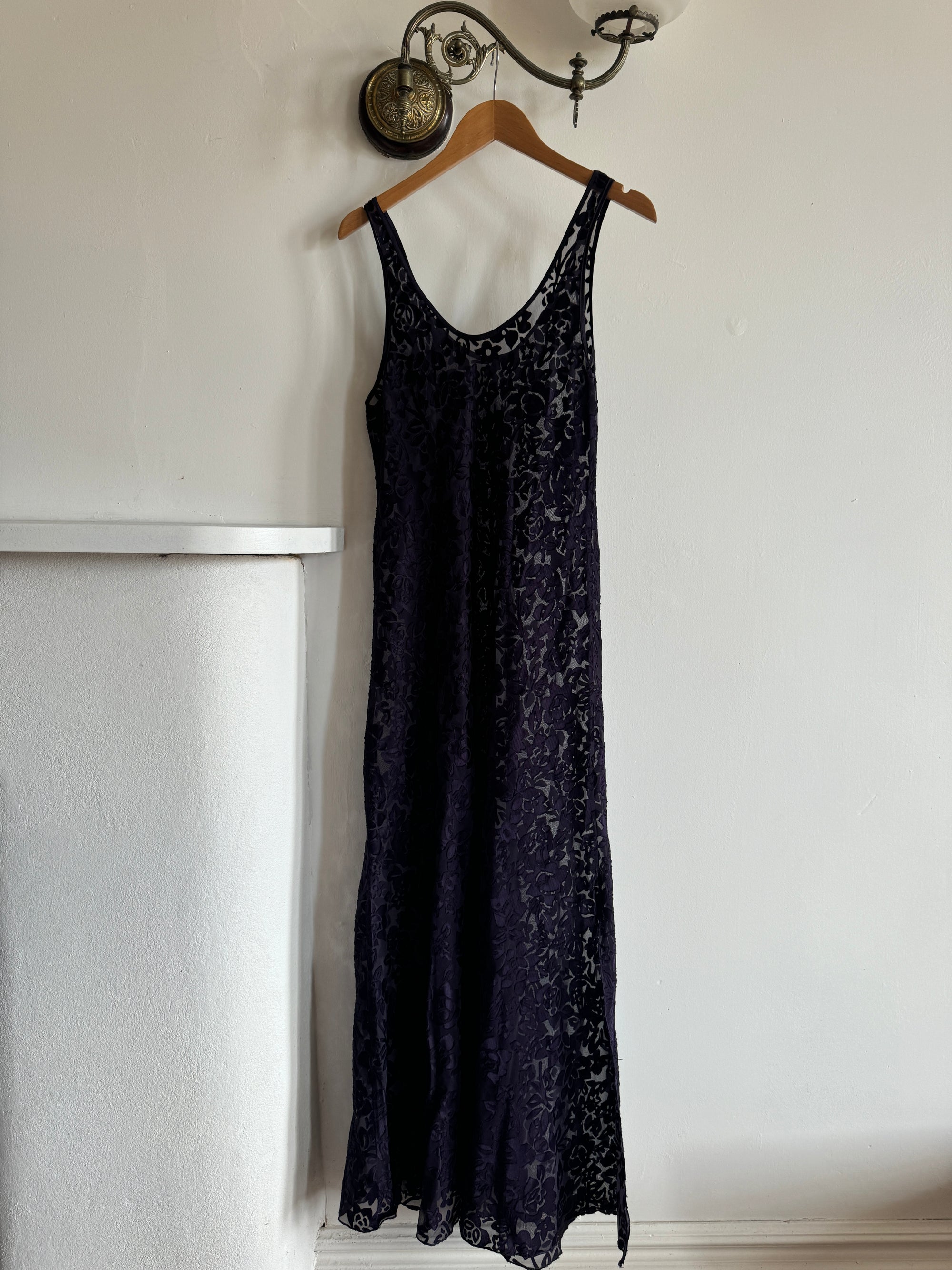 Vintage 90s Burnt Velvet Sheer Slip Dress Eggplant