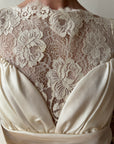 Vintage 80s Creme Taffeta Lace Midi Dress