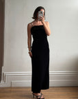 Vintage 90s Velvet Bodycon Maxi Dress with Fur Trim