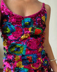 Vintage 90s Rainbow Disco Sequin Party Mini Dress