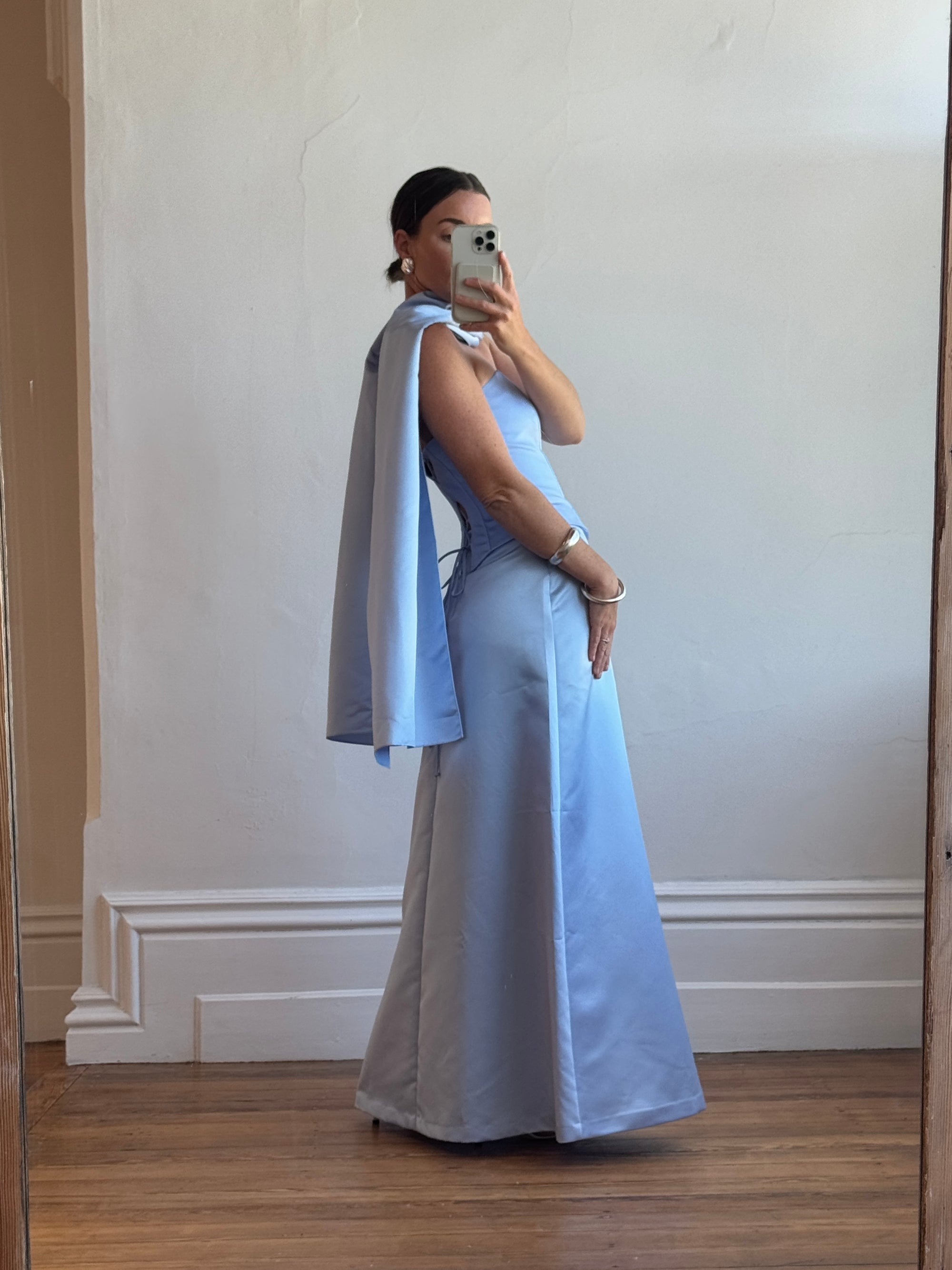 Vintage 90s Periwinkle Blue Satin Prom Set