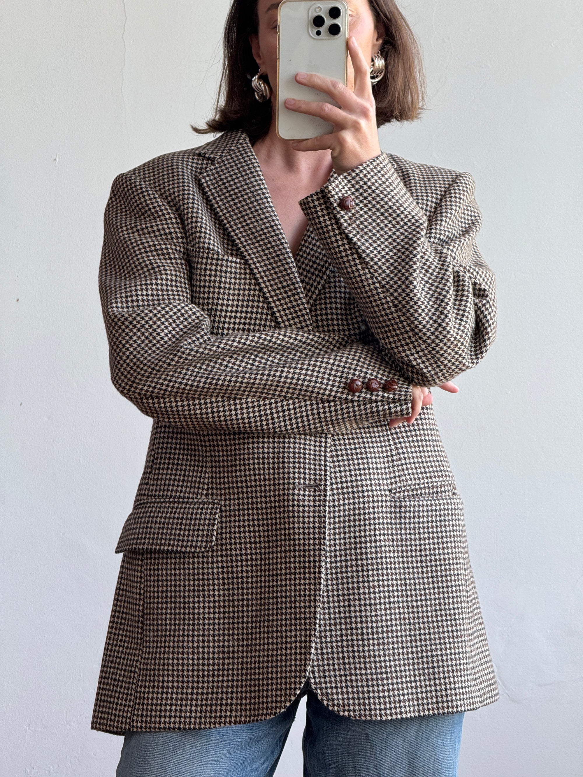 Vintage 60s Wool Blend Brown Herringbone Blazer