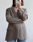 Vintage 60s Wool Blend Brown Herringbone Blazer