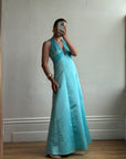 Vintage 90s A-Line Aqua Prom Dress with Rhinestones