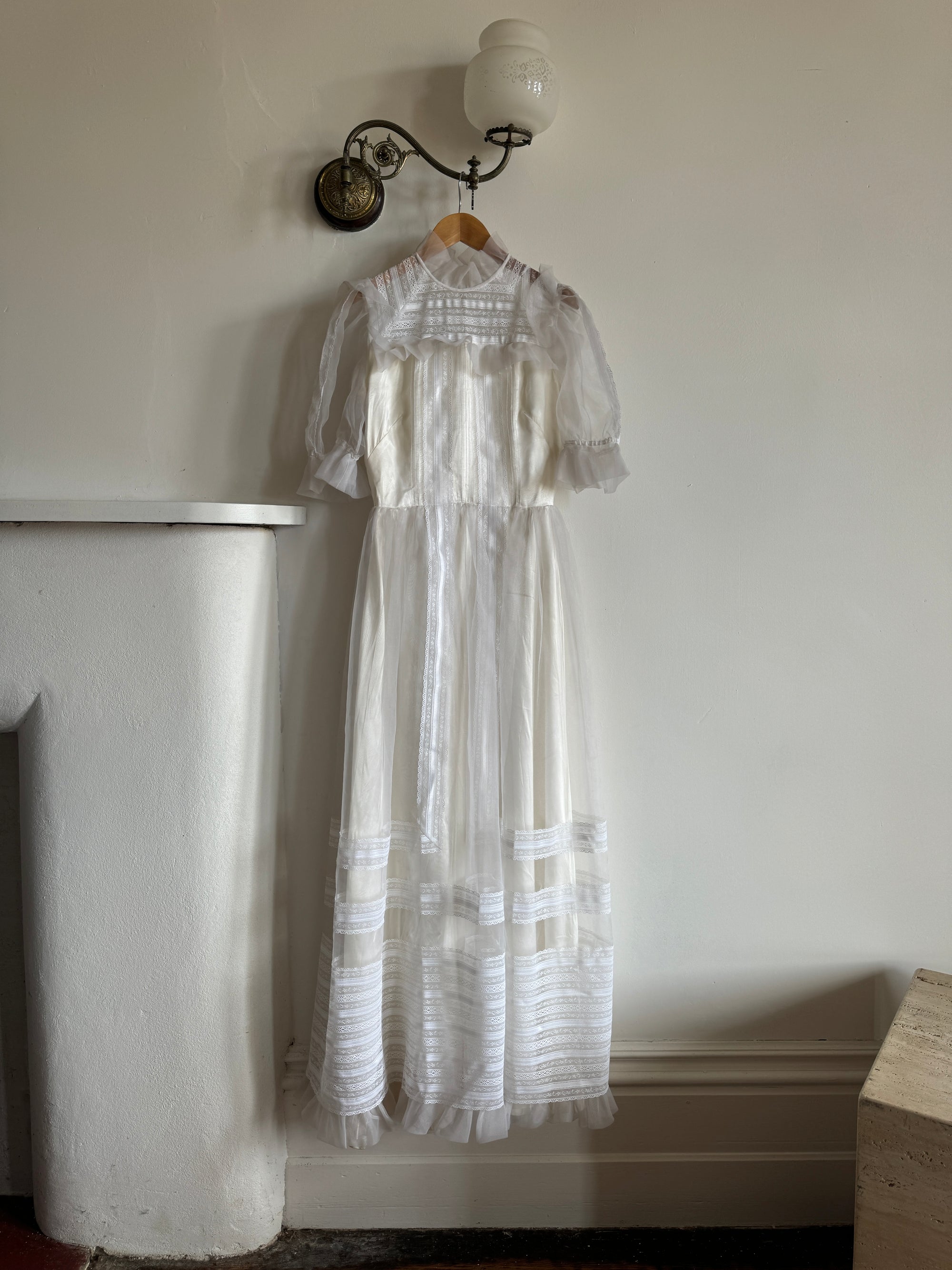 Vintage 70s Prairie Flutter Wedding Dress