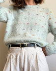 Vintage 100% Wool Mint Polka Dot Knit
