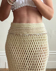 Vintage 70s Wool Crochet Beaded Mermaid Bias Skirt