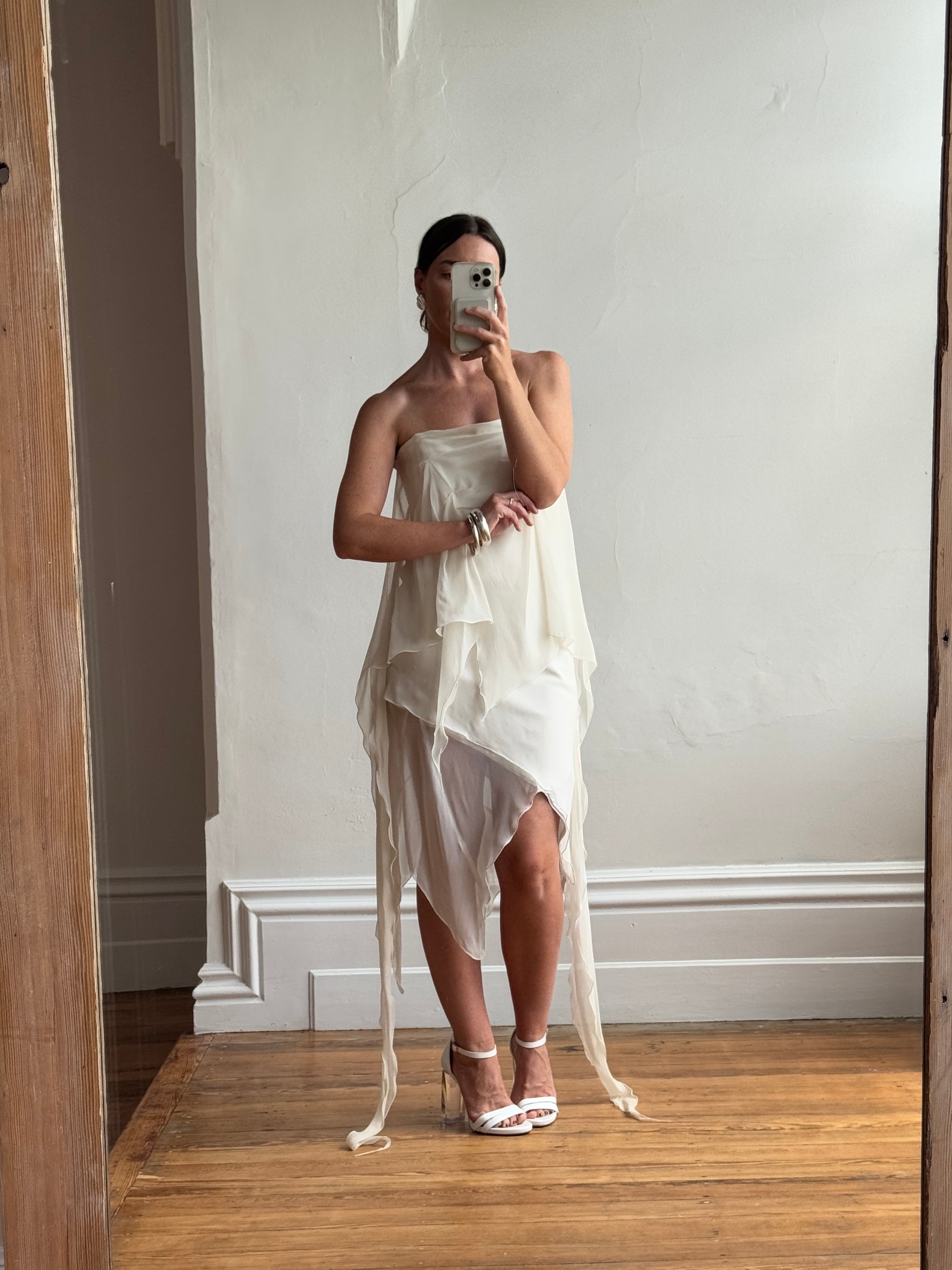 Vintage Y2K Strapless Pure Silk Fairy Dress Creme