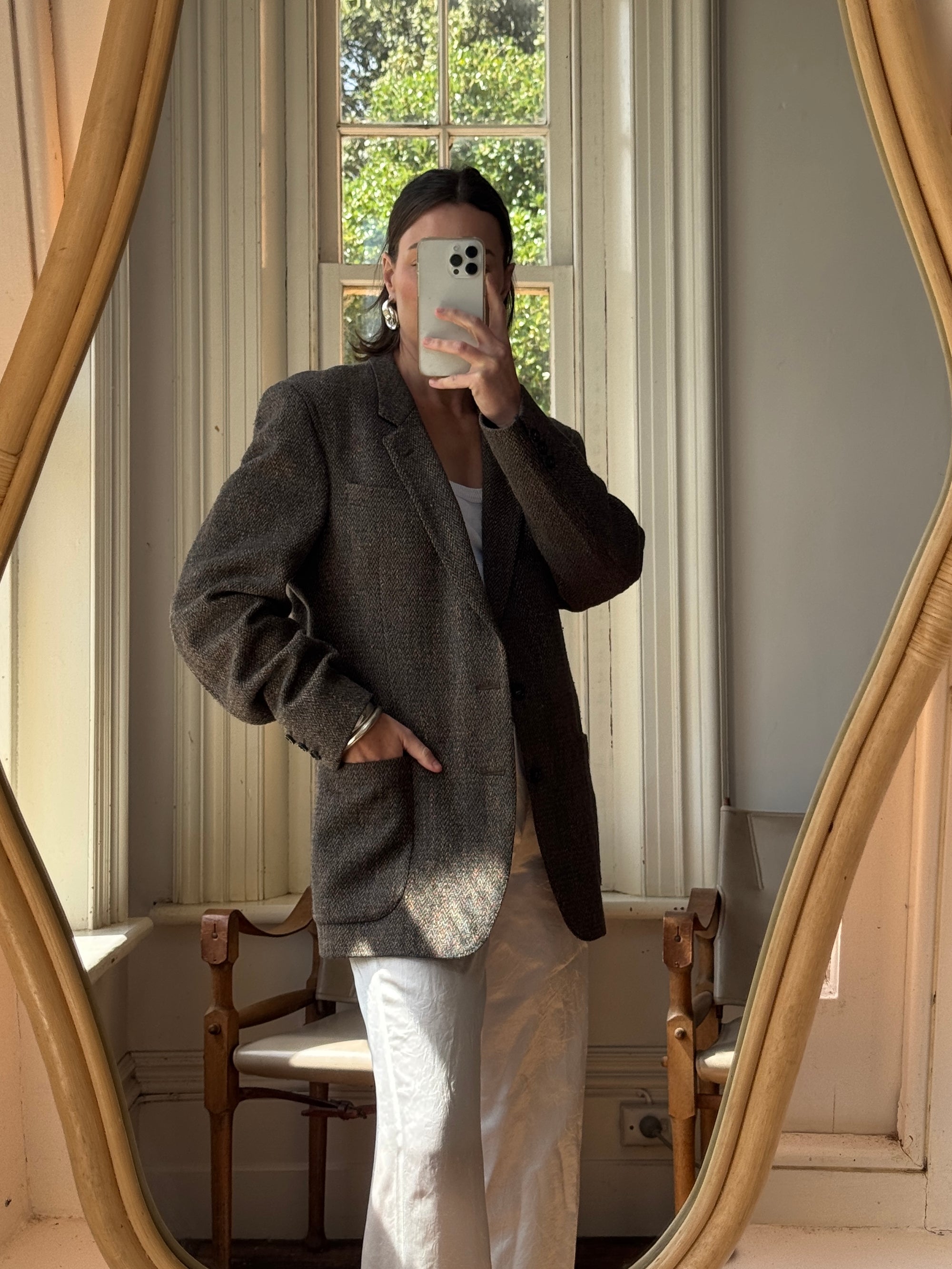 Vintage Christian Dior Tailored Wool Blazer Navy Brown
