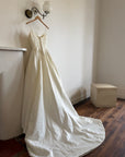 Vintage 90s Pleated Jacquard Satin Wedding Gown