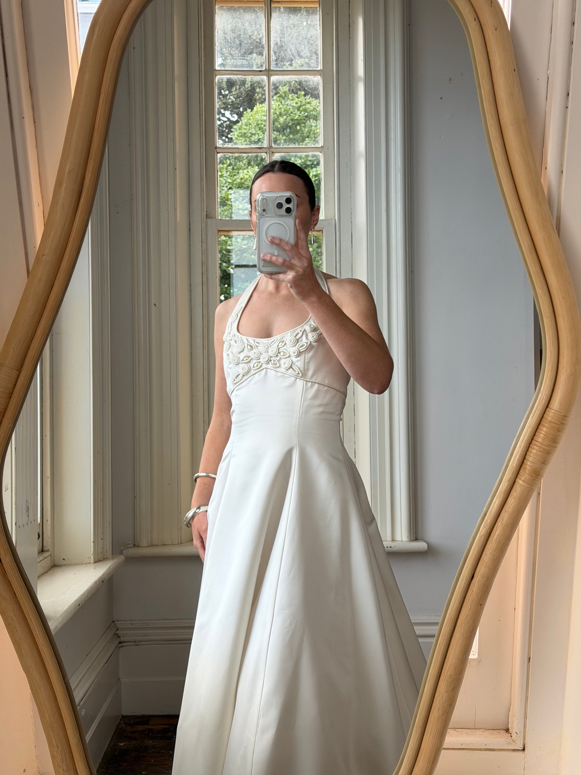 Vintage 90s Ivory Beaded Halter Bridal Ballgown