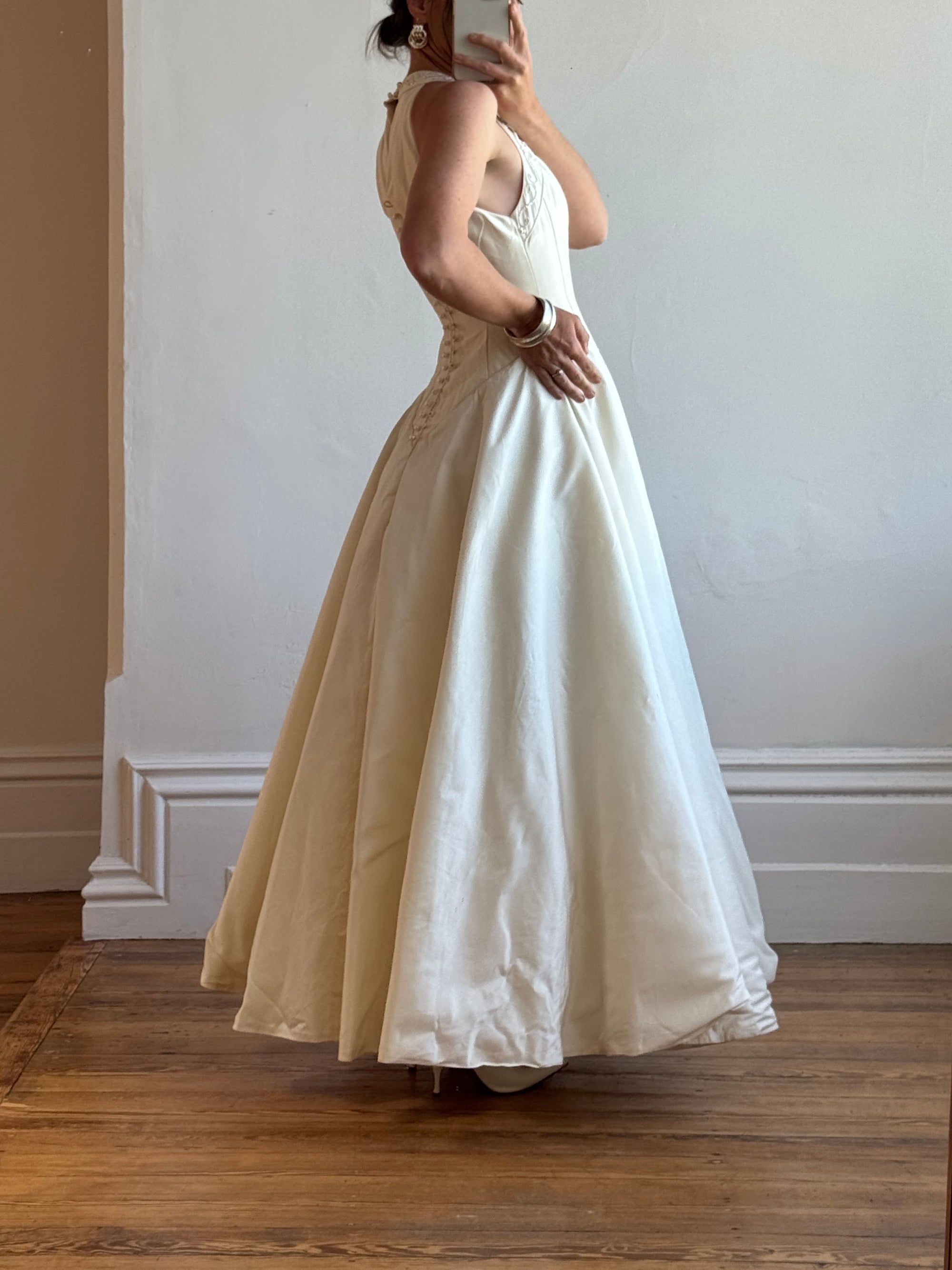 Vintage 90s Pure Silk Halter Princess Wedding Dress