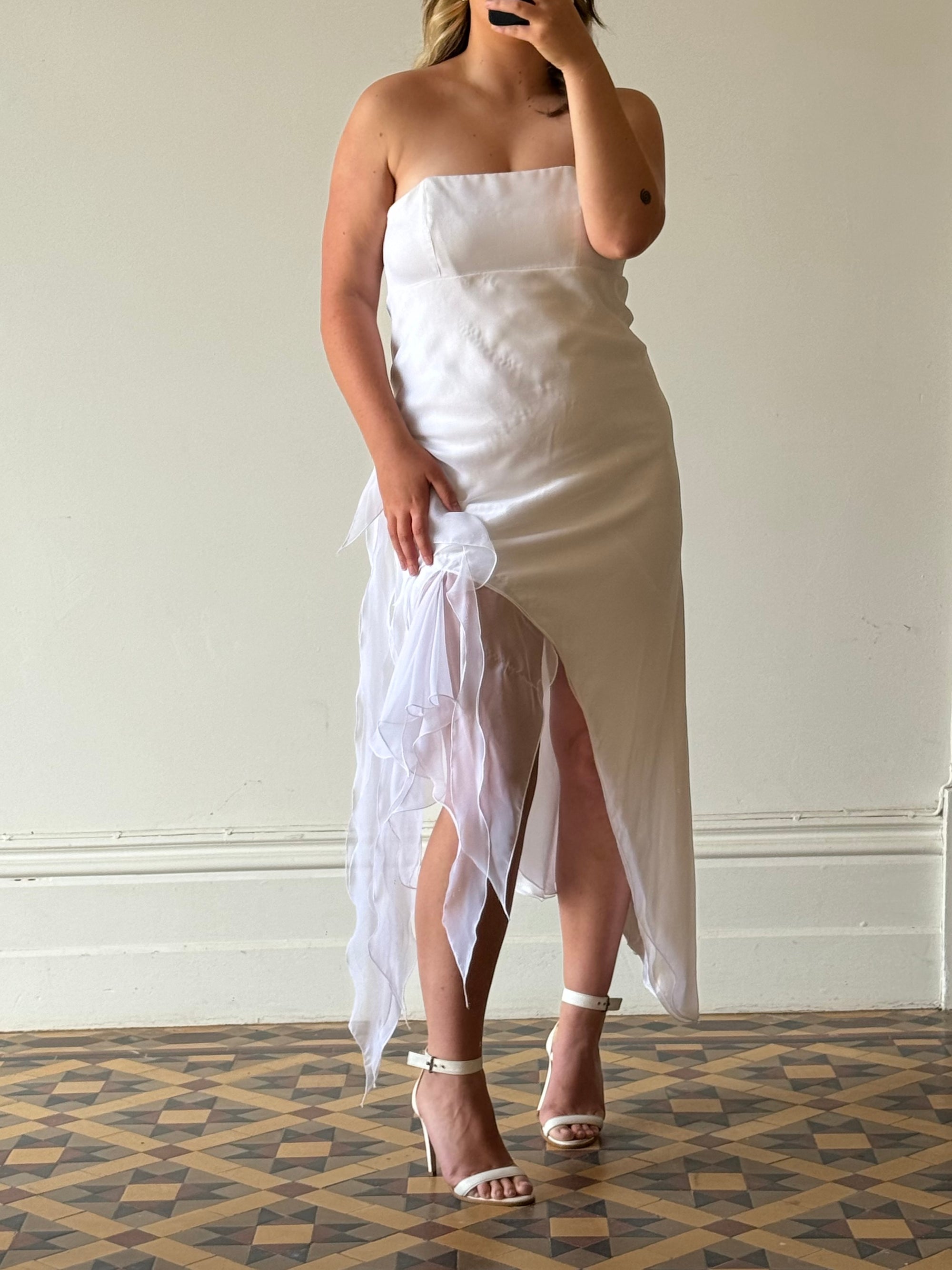 Vintage 90s Strapless Hanky Hem Dress White