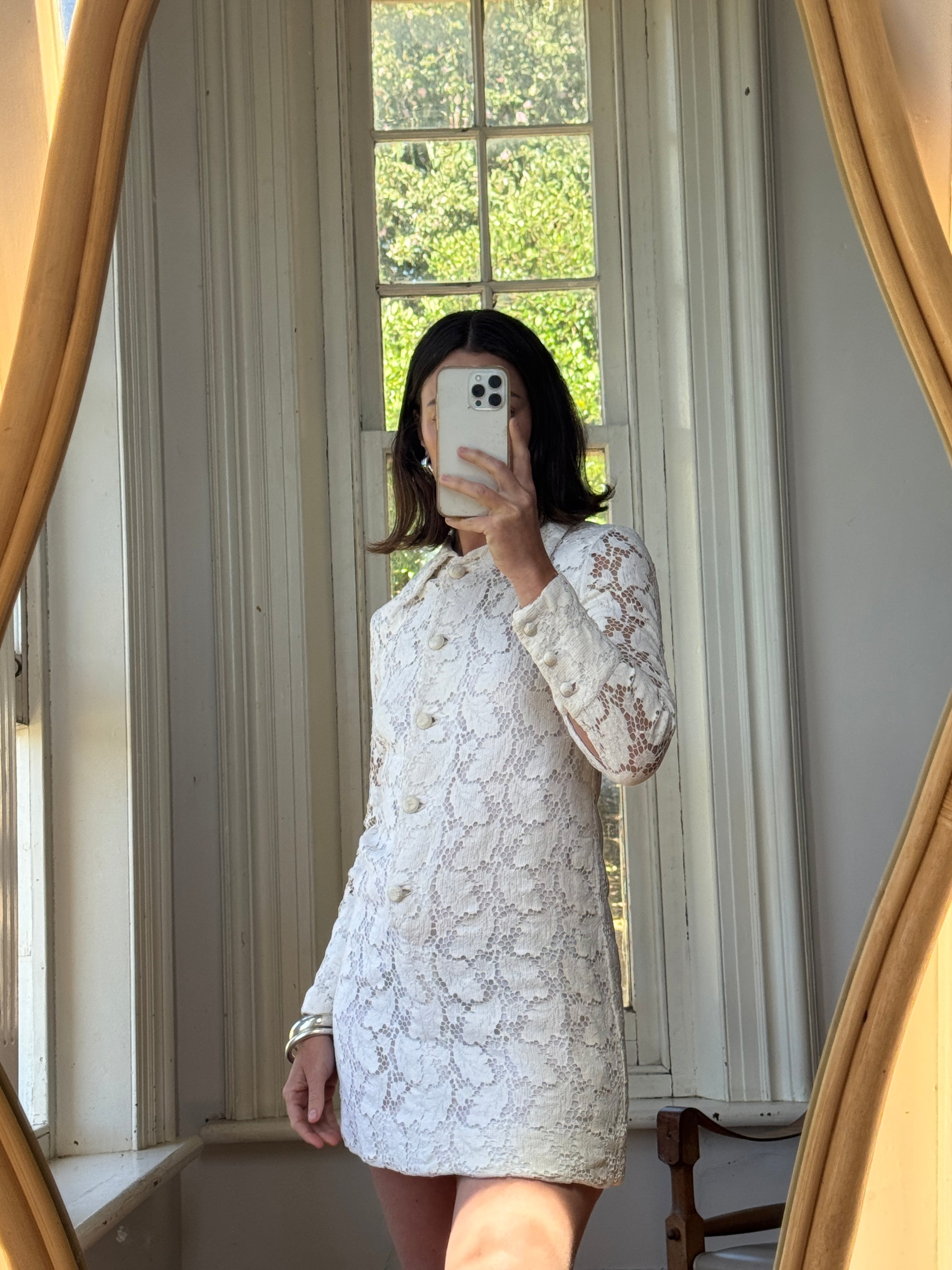 Vintage 70s Lace Button Up Micro Mini