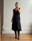 Vintage 90s Satin Drop Waist Midi Dress Noir