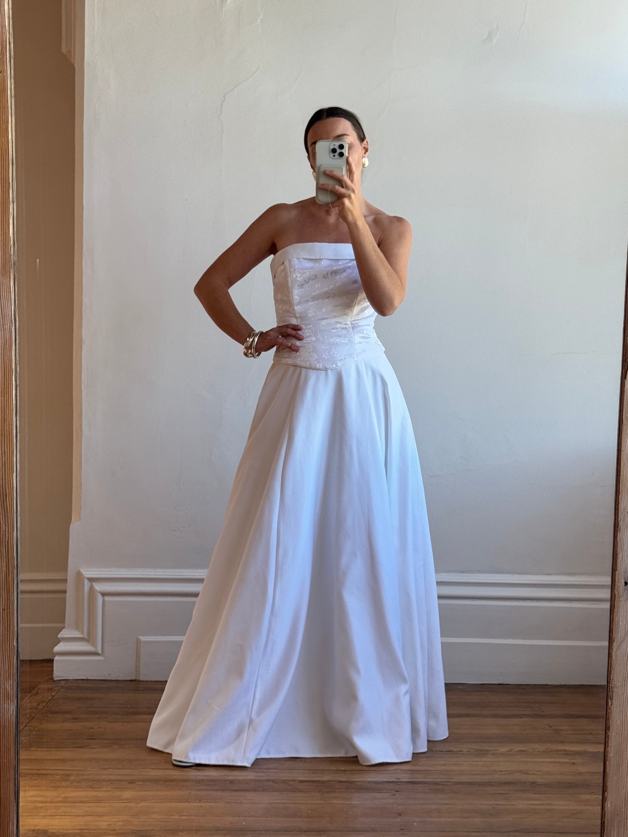 Vintage 90s Floral Jacquard Satin Corset and A-Line Skirt Set