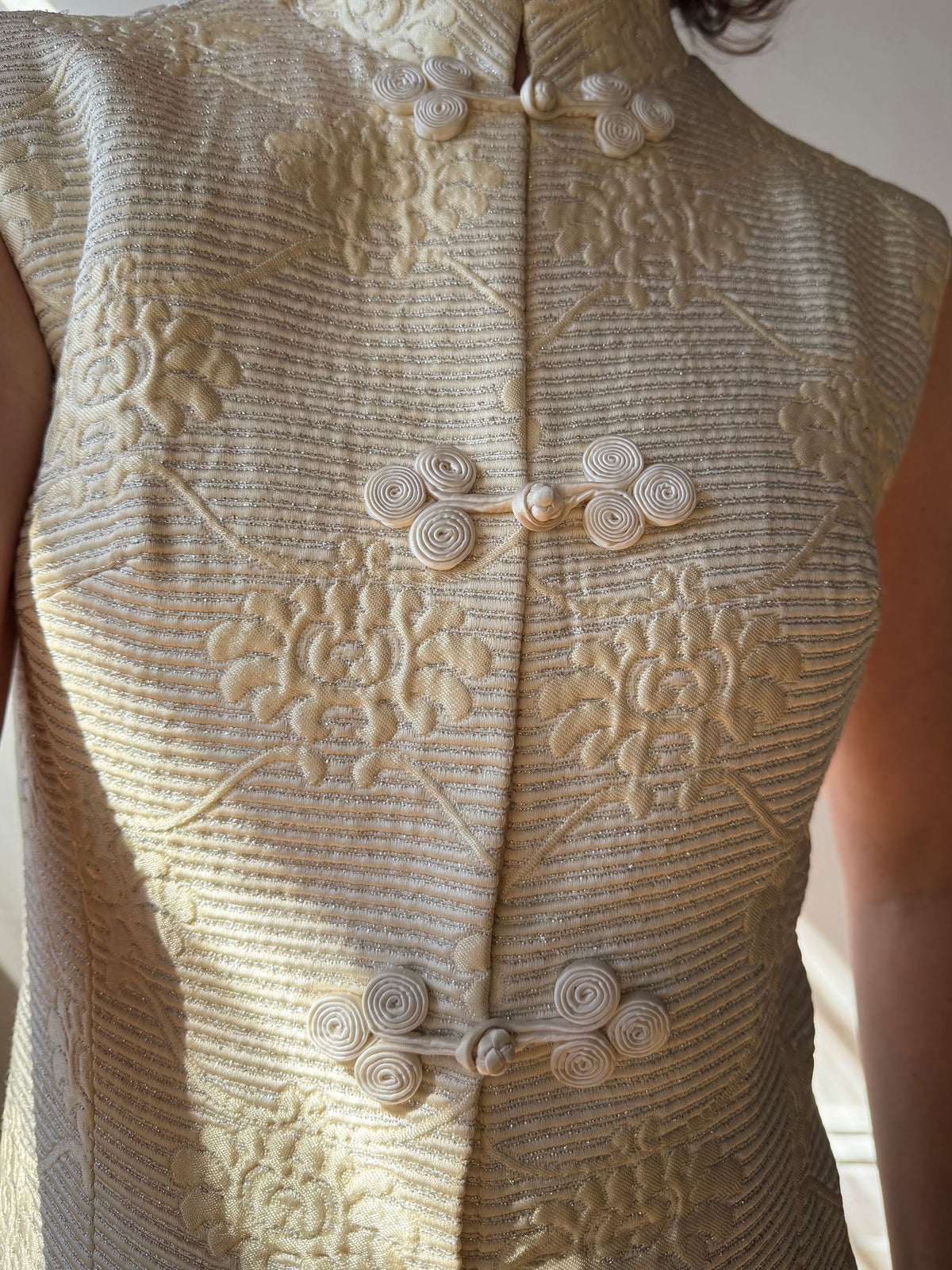 Vintage 60s Brocade Longline Qipao Cream
