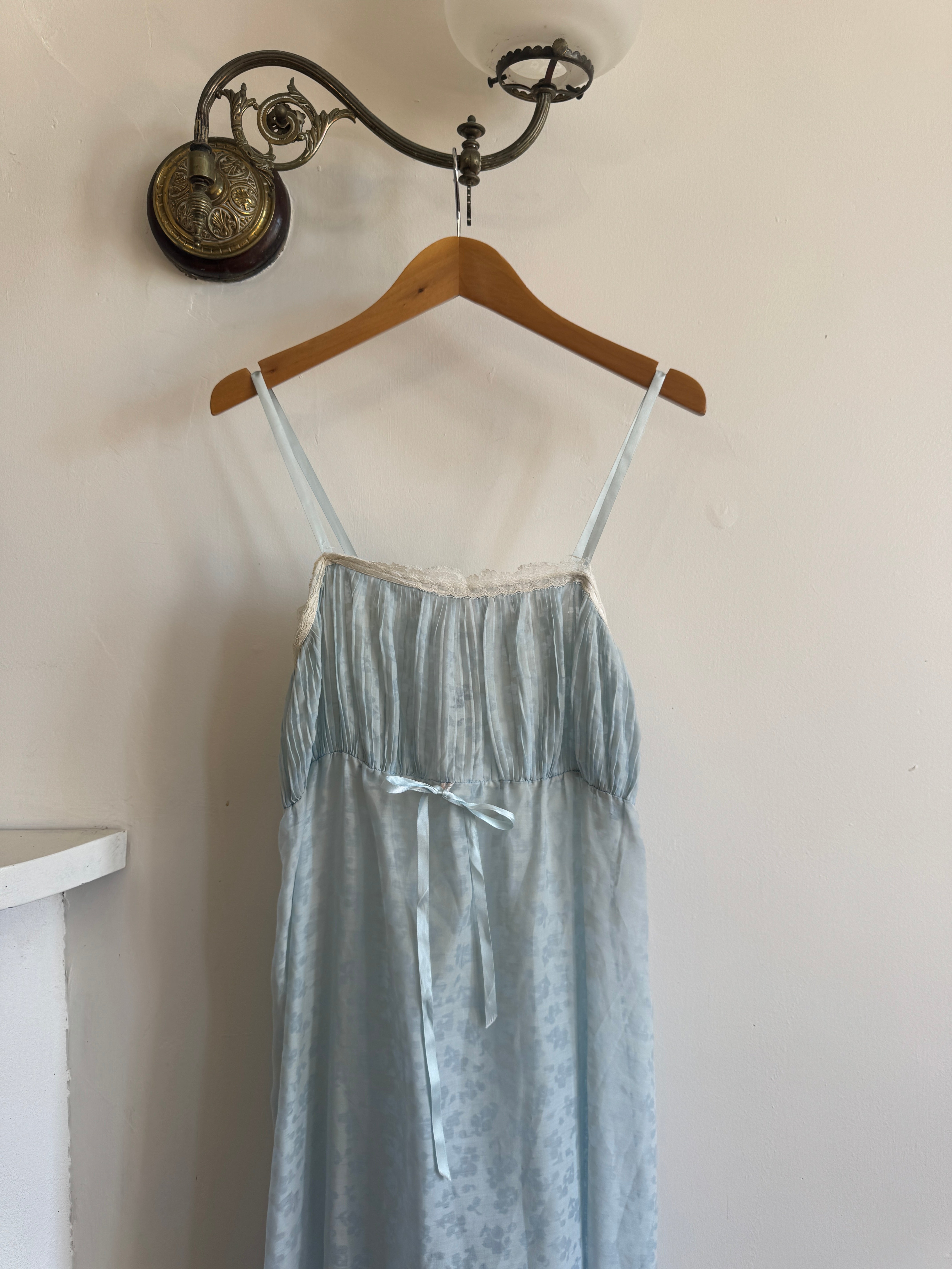 Vintage 60s Baby Blue Floral Negligee Slip