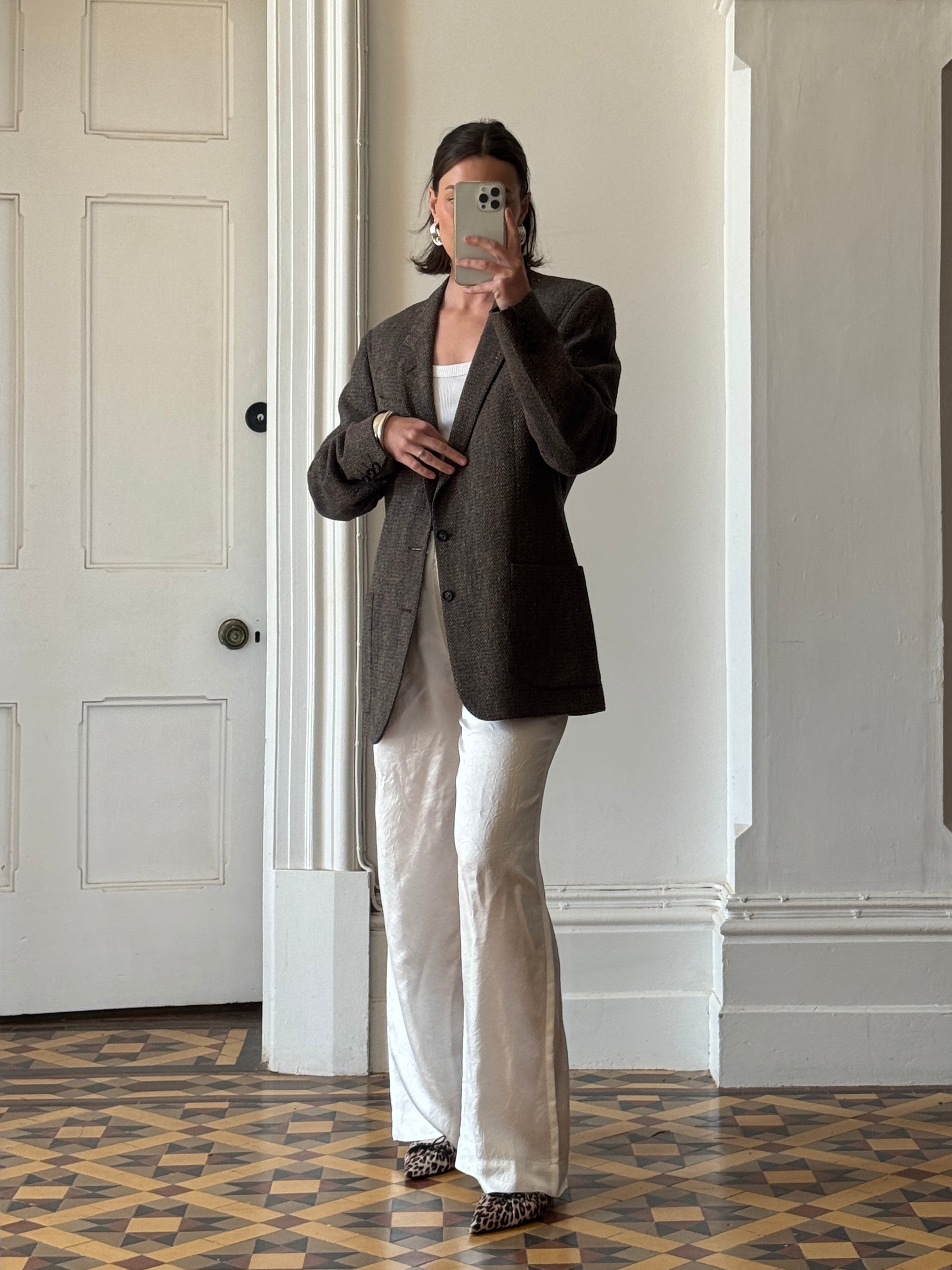 Vintage Christian Dior Tailored Wool Blazer Navy Brown