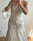 Vintage 90s Pure Silk Couture Drop Waist Wedding Gown