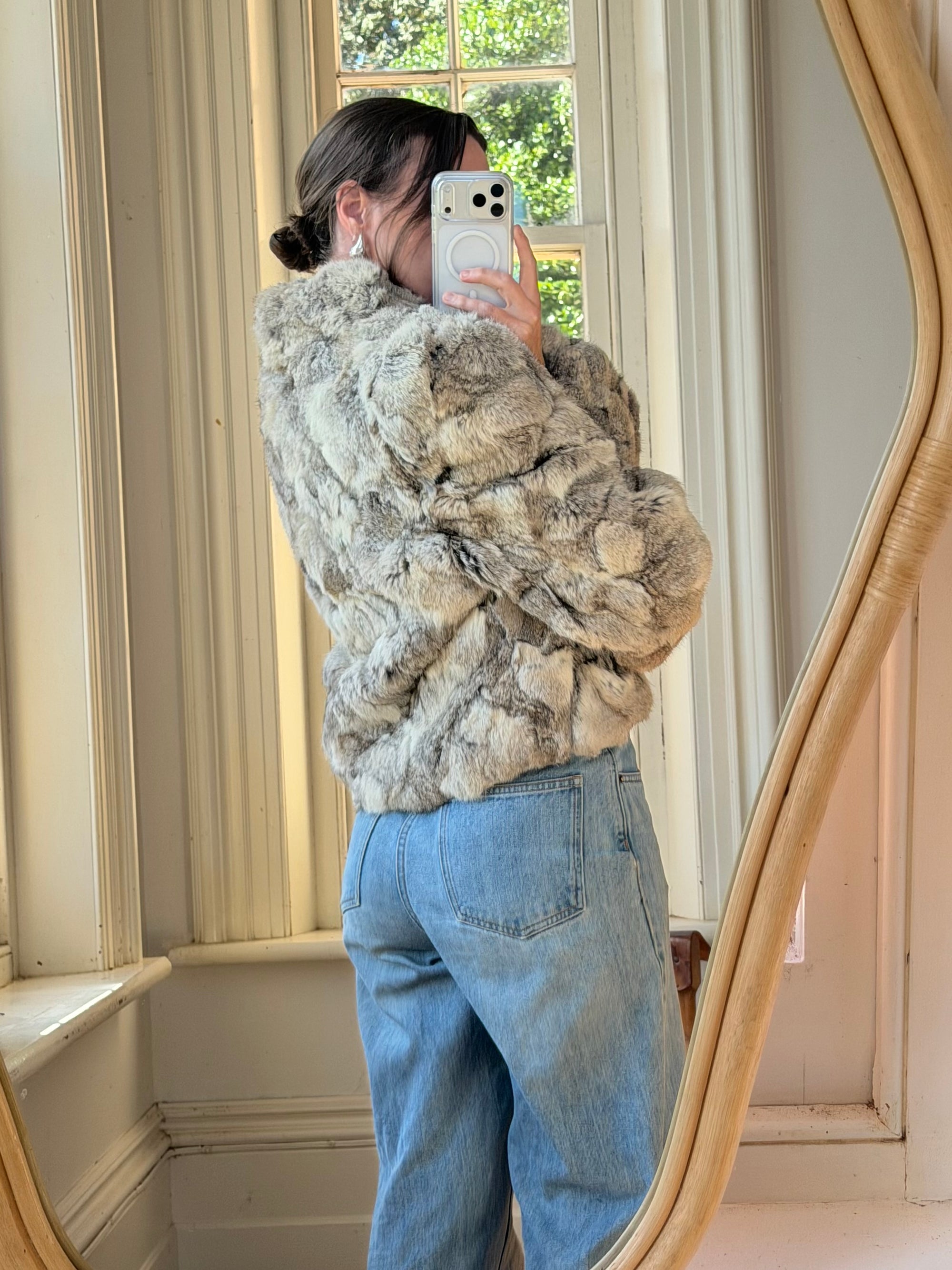 Vintage 60s Chunky Rabbit Fur Jacket Arctic