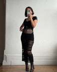 Vintage 70s Crochet Knit Cap Sleeve Midi Dress