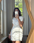 Vintage Ivory Satin Keyhole Embroidered Bridal Mini Dress