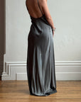 Vintage 90s Slinky Halter Bias Slip Gown Gunmetal