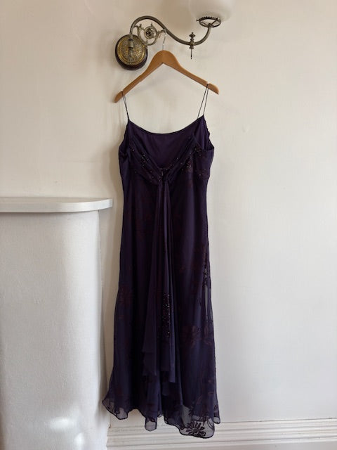 Vintage 90s Embellished Slip Midi Dress Indigo