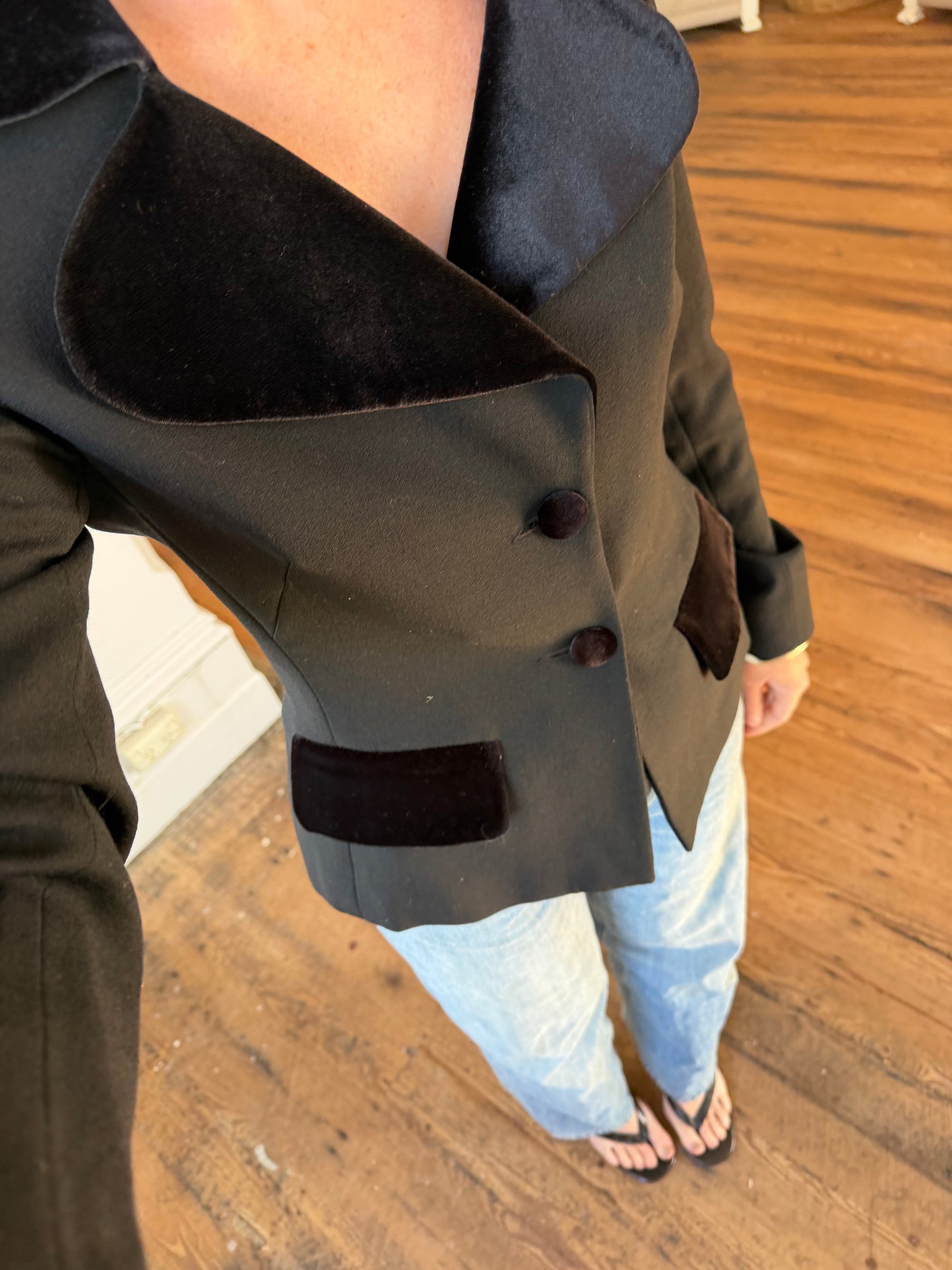 Vintage 90s Velvet Cloverleaf Blazer Noir