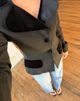 Vintage 90s Velvet Cloverleaf Blazer Noir
