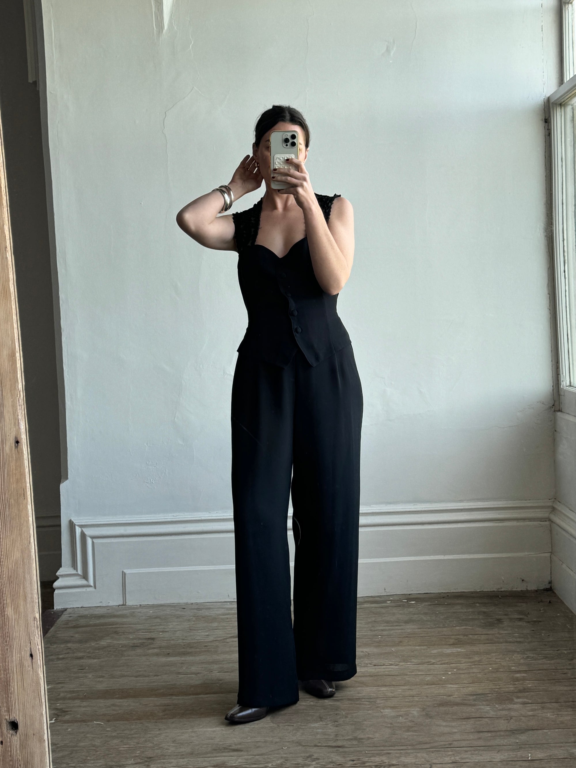 Vintage 90s Tailored Crepe Jumpsuit Black