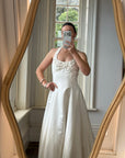Vintage 90s Ivory Beaded Halter Bridal Ballgown