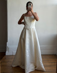 Vintage 90s Brocade Corset Satin Bridal Gown Champagne