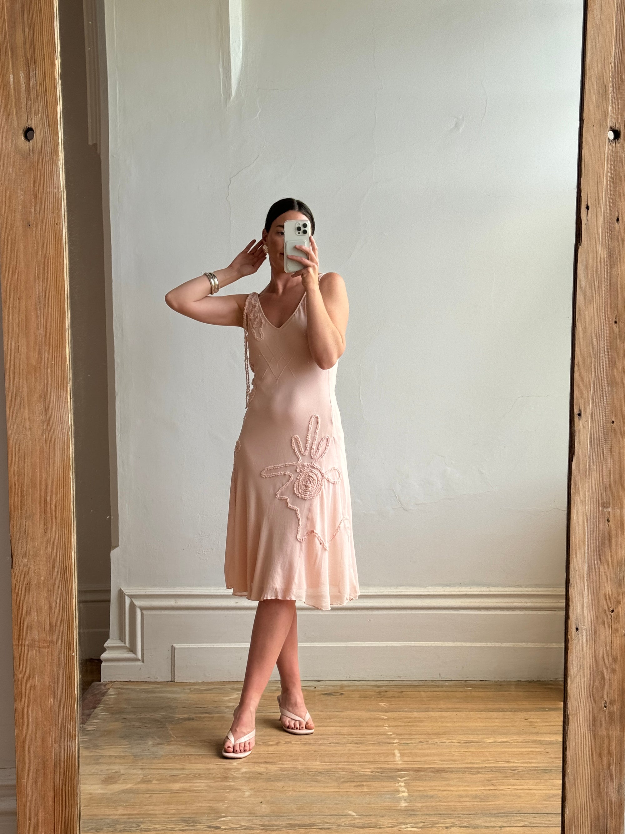 Vintage Y2K Nude Swirl Slip Dress