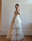 Vintage 70s Tiered Lace and Tulle Long Sleeved Wedding Gown