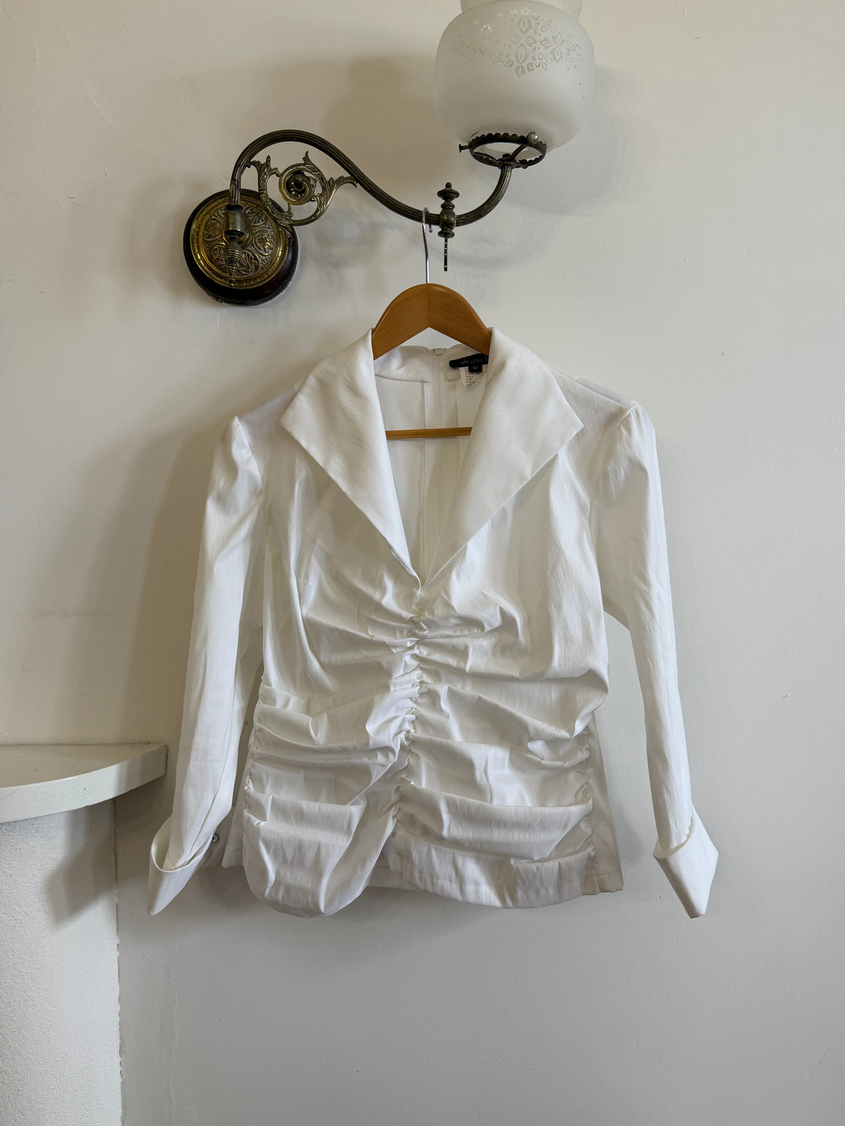Vintage 90s Structured Collar Gathered Blouse Crisp White