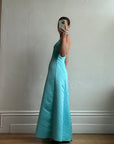 Vintage 90s A-Line Aqua Prom Dress with Rhinestones
