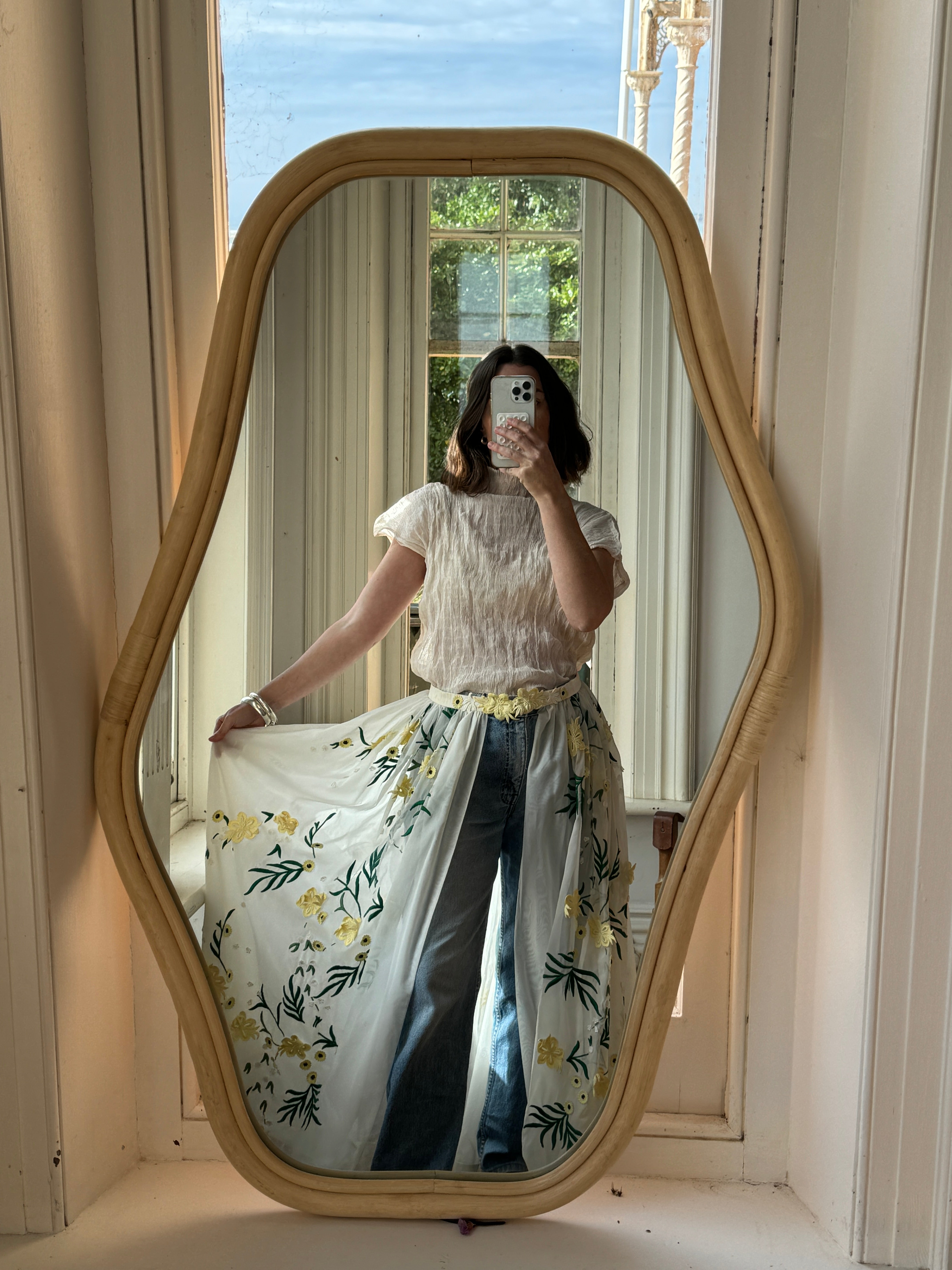 Vintage Rare Sheer Spring Floral Applique Belt Skirt