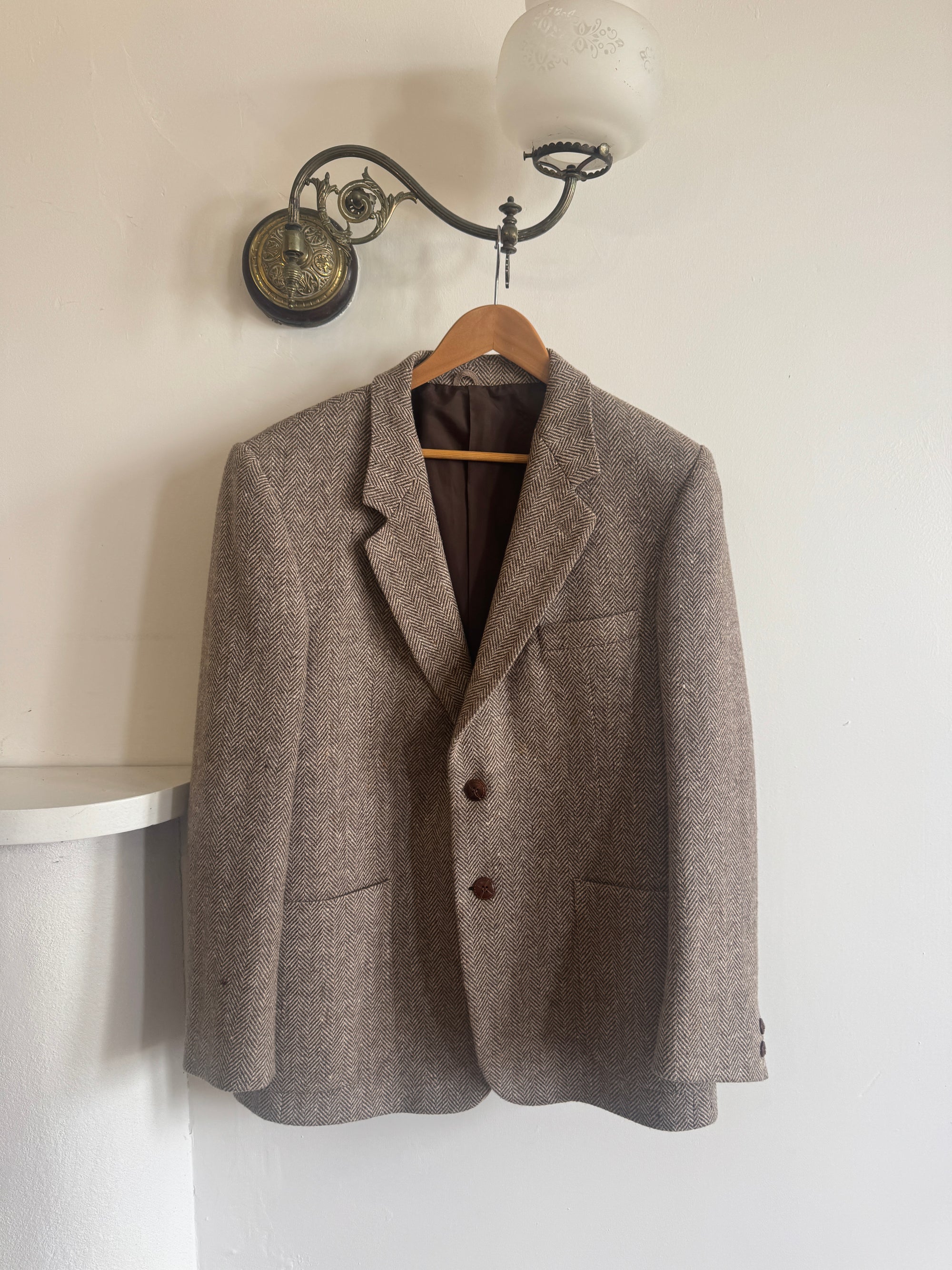 Vintage 60s Wool Plaid Blazer Brown Herringbone
