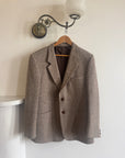 Vintage 60s Wool Plaid Blazer Brown Herringbone