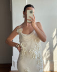 Vintage 90s Pure Silk 3D Floral Fairy Dress Ivory